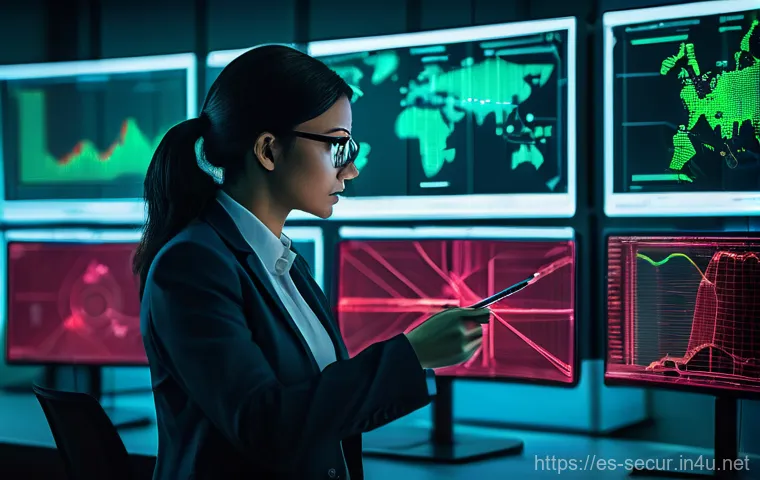 정보보안학 보안 점검 및 테스트 - **Prompt:** A high-tech, sterile cybersecurity operations center. In the foreground, a diverse team ...