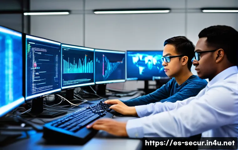 정보보안학 교육기관 비교 - Dynamic Cybersecurity Lab Session**
A diverse group of five young adults (ages 18-25), male and fema...