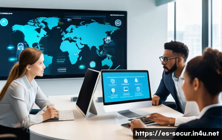 정보보안학 보안 체계 구축 - **Prompt:** A diverse group of adult professionals (men and women, various ethnicities, aged 25-55) ...