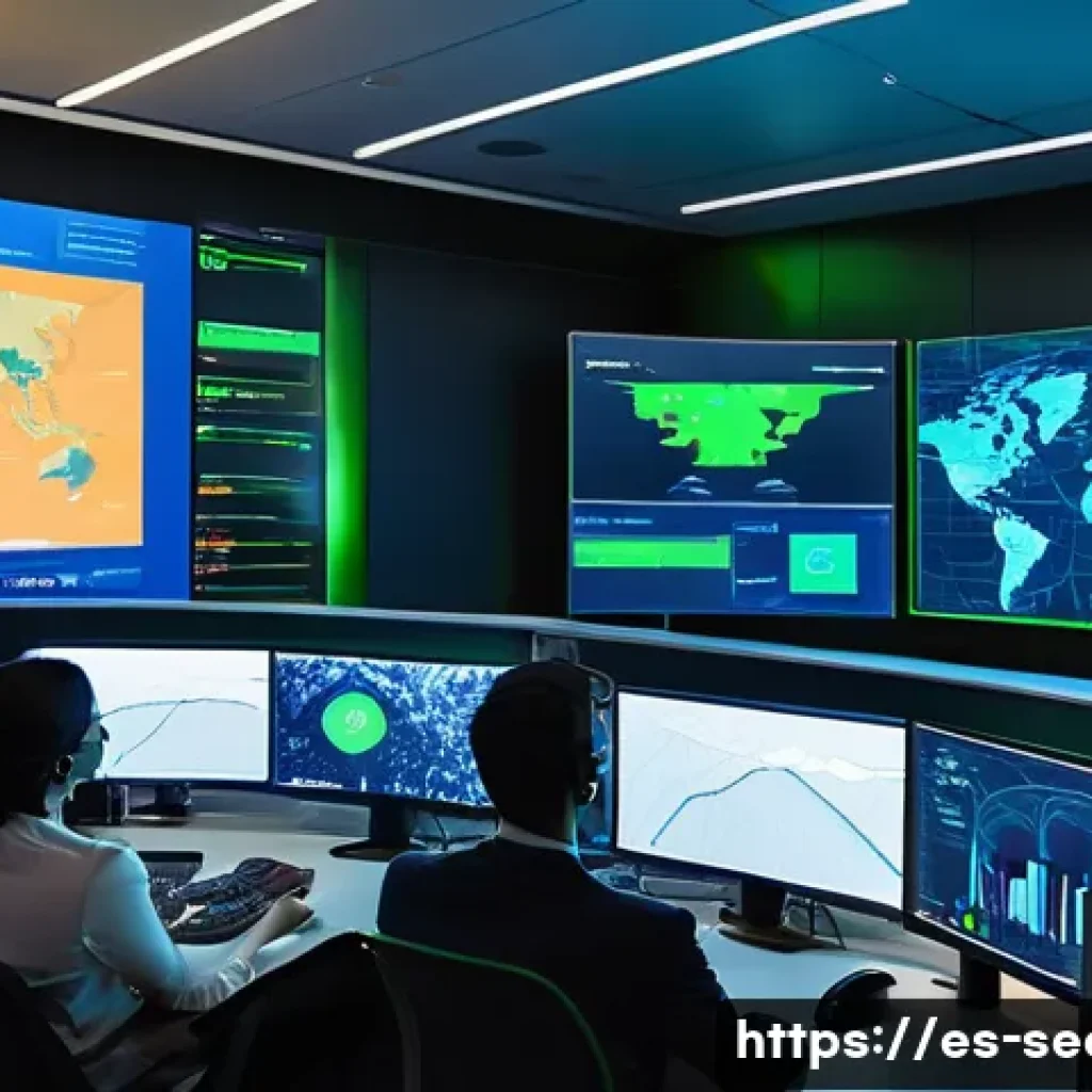 정보보안학 취약점 탐지 시스템 - A modern cybersecurity operations center bustling with activity, featuring diverse IT professionals ...