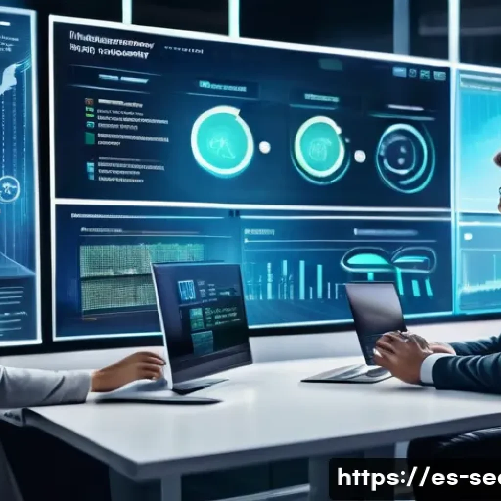 정보보안학 사이버 보안 거버넌스 - A modern corporate office environment showing a diverse group of professional employees in business ...