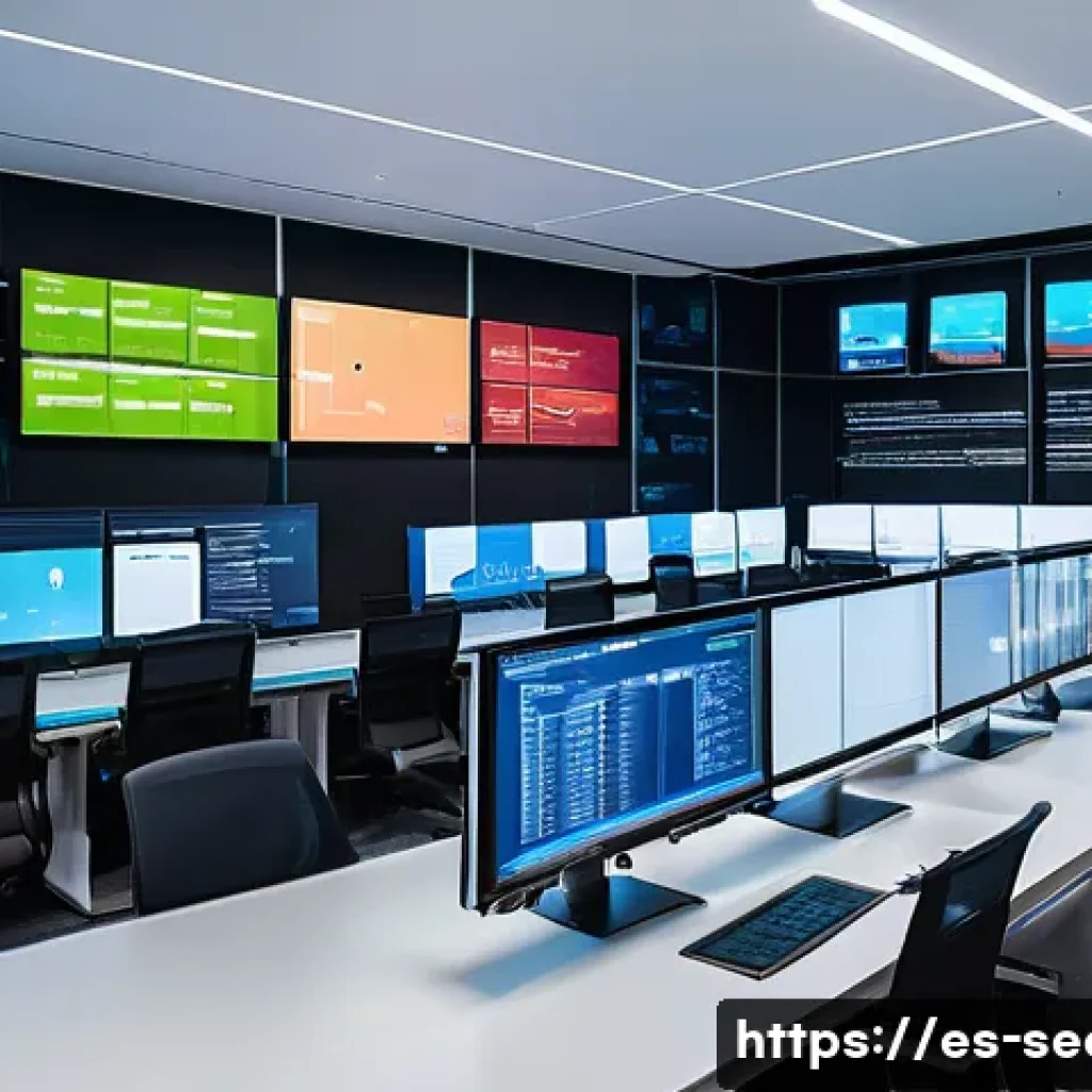 정보보안학 보안 운영 - A modern cybersecurity operations center in Spain, featuring diverse Spanish professionals monitorin...
