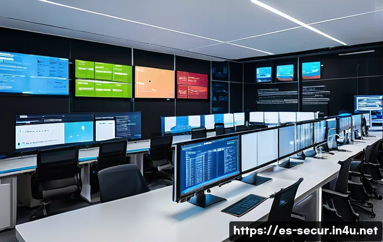 정보보안학 보안 운영 - A modern cybersecurity operations center in Spain, featuring diverse Spanish professionals monitorin...