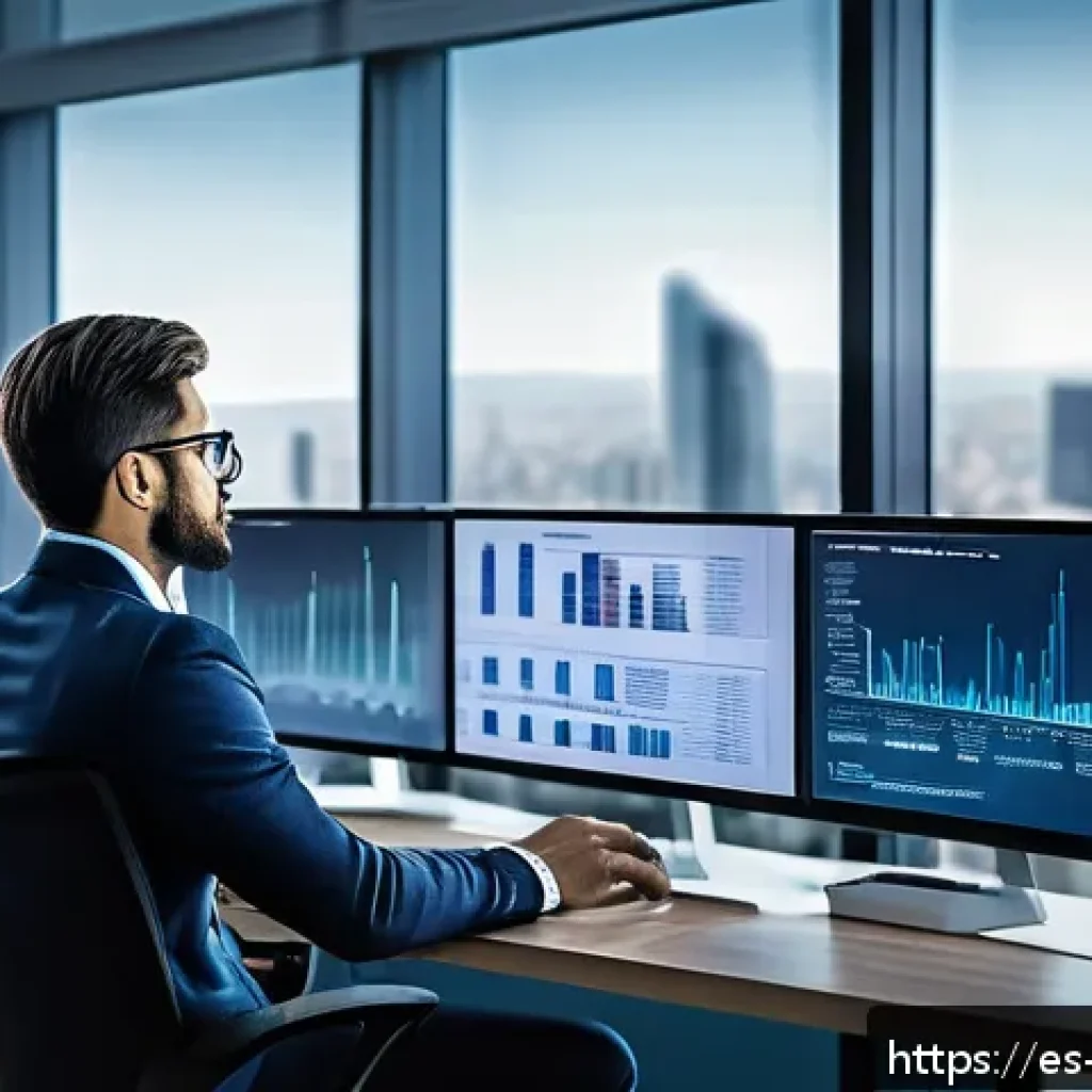 정보보안학 전공자 취업 - A professional cybersecurity specialist in a modern office environment, analyzing multiple digital s...