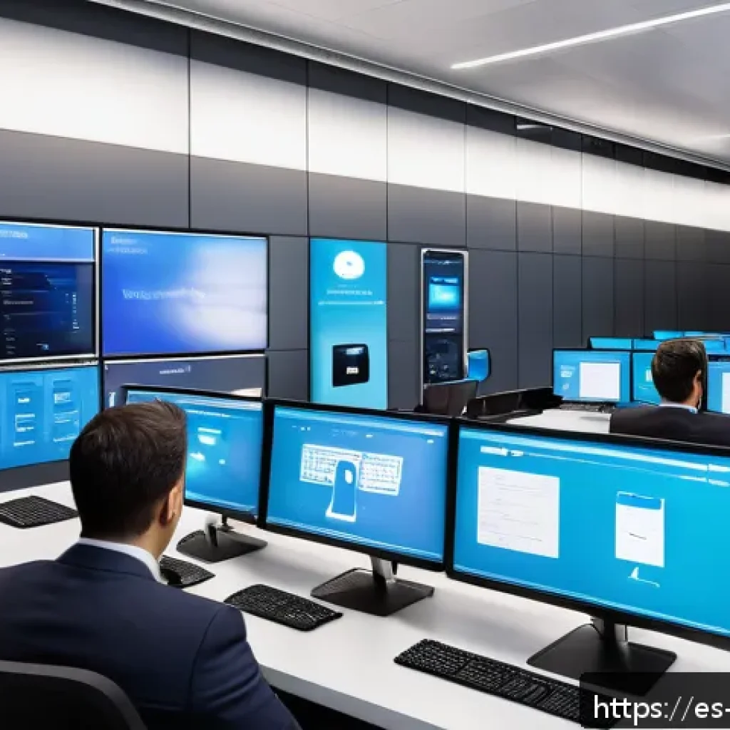 정보보안학 클라우드 보안 기술 - A modern office environment with diverse Spanish-speaking IT professionals collaboratively implement...