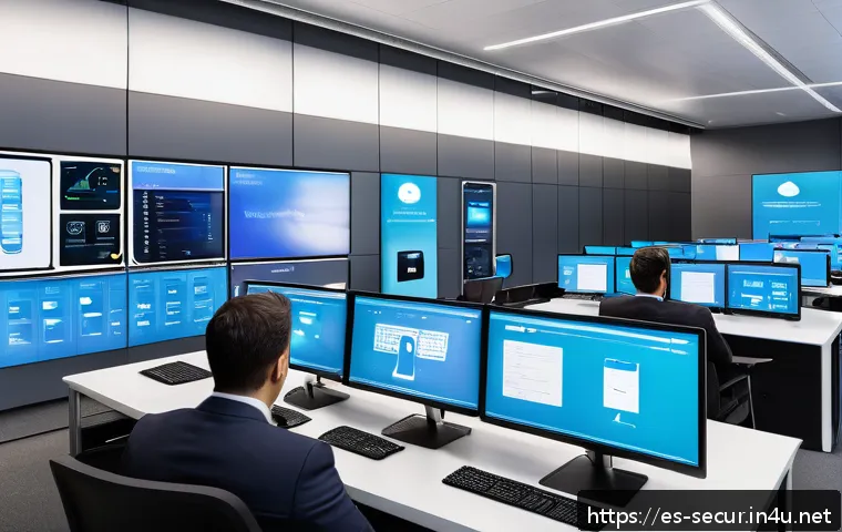 정보보안학 클라우드 보안 기술 - A modern office environment with diverse Spanish-speaking IT professionals collaboratively implement...