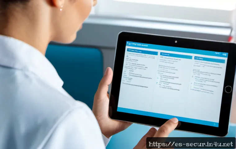 정보보안학 HIPAA Health Insurance Portability and Accountability Act - Photorealistic healthcare cybersecurity scene in a modern Madrid hospital, a Spanish-speaking medica...