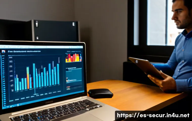 정보보안학 리스크 분석 - Photorealistic cybersecurity risk analysis scene in a modern Madrid office, Spanish IT professional ...